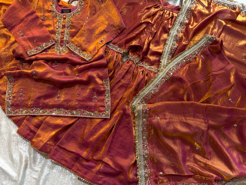 RUST ZARDOZI GHARARA |  | Karishma Emporium | Elegance in Making Pure Zardozi Women wear