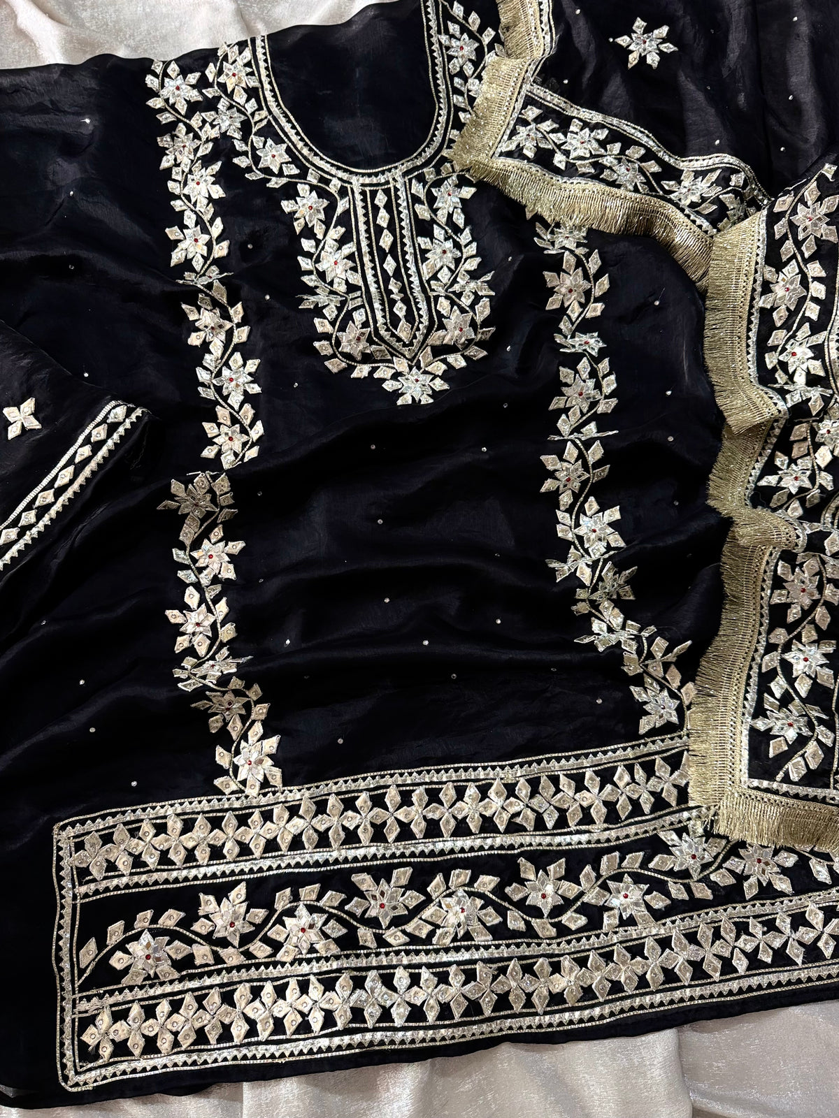 BLACK GOTA PATTI SUIT ON ITALIAN SHIMAR FABRIC