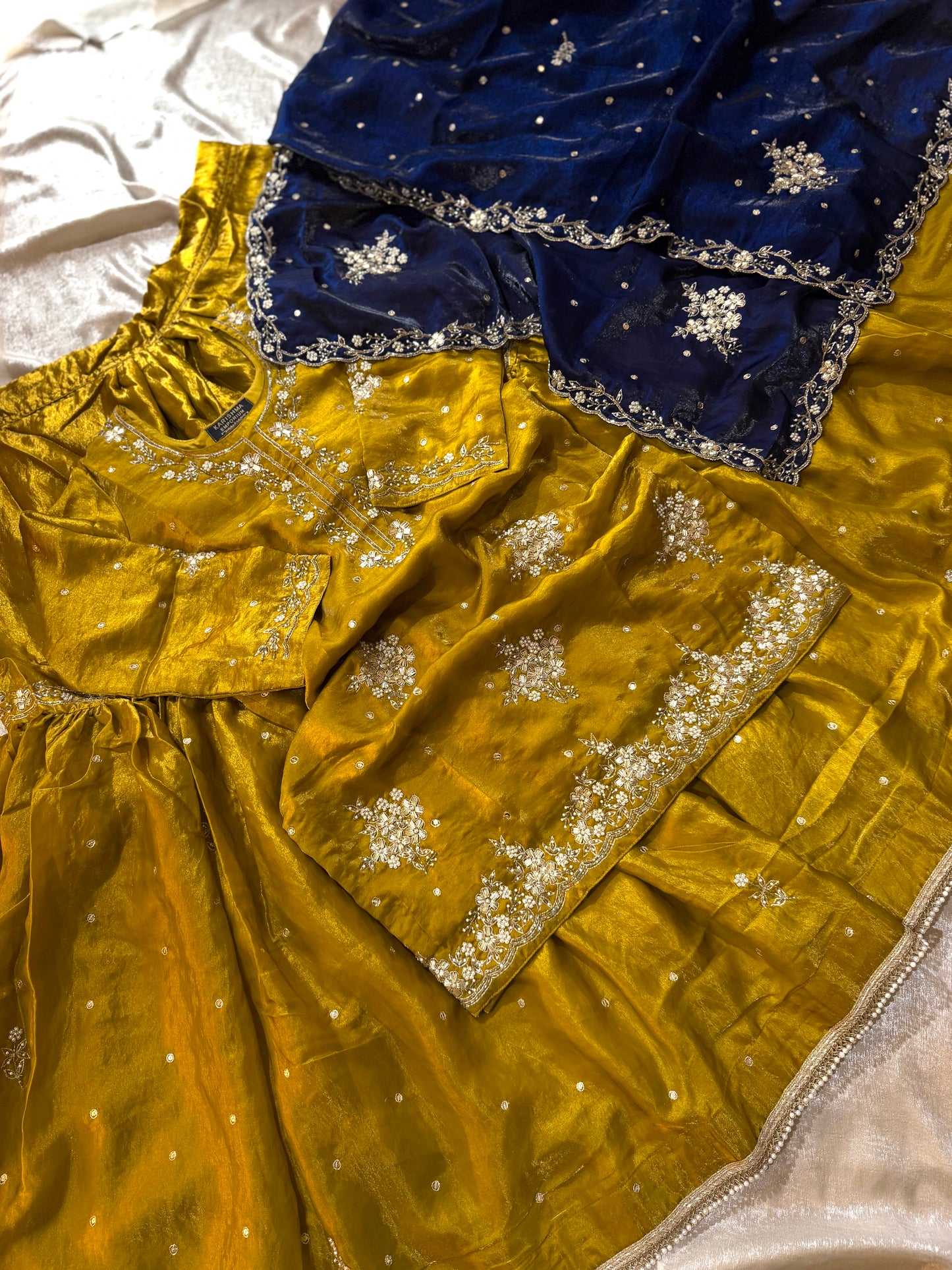 Beautiful dabka gharara in contrast dupatta