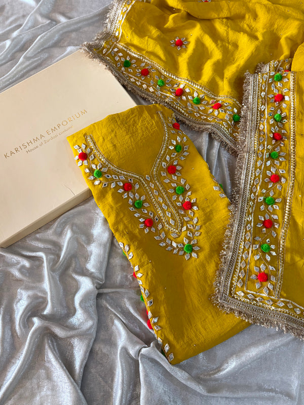 PUNJABI GOTA SUIT IN MANGO COLOUR |  | Karishma Emporium | Elegance in Making Pure Zardozi Women wear
