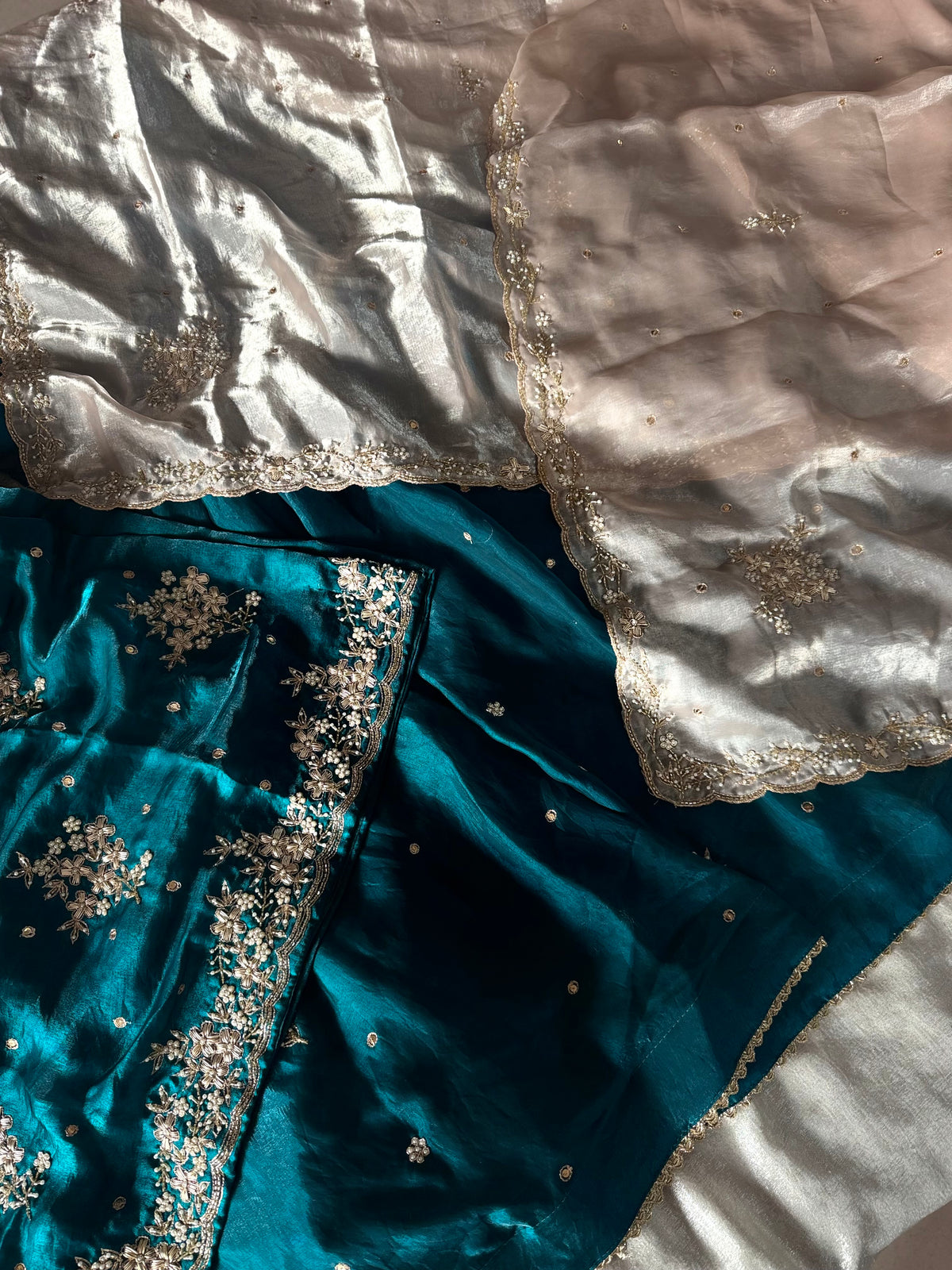 BEAUTIFUL DABKA WORK GHARARA IN PEACOCK BLUE COLOUR