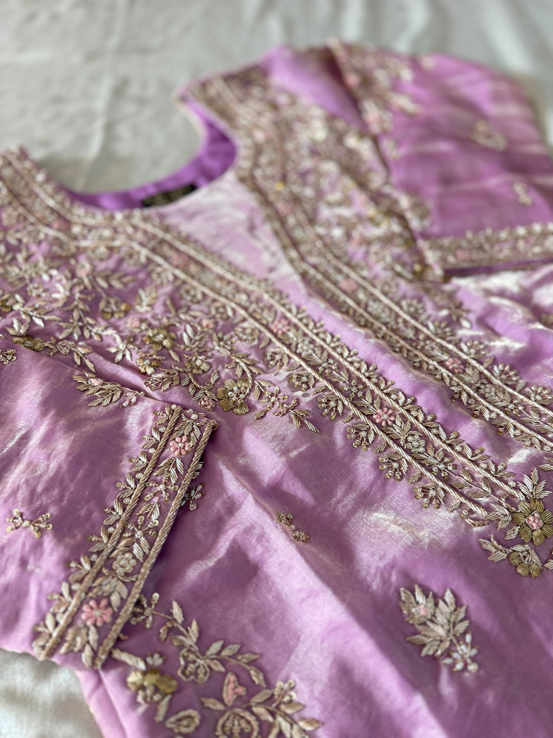ZARDOZI KURTA PANT IN LAVENDER WITH BACK WORK |  | Karishma Emporium | Elegance in Making Pure Zardozi Women wear