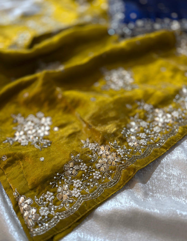 Beautiful dabka gharara in contrast dupatta |  | Karishma Emporium | Elegance in Making Pure Zardozi Women wear
