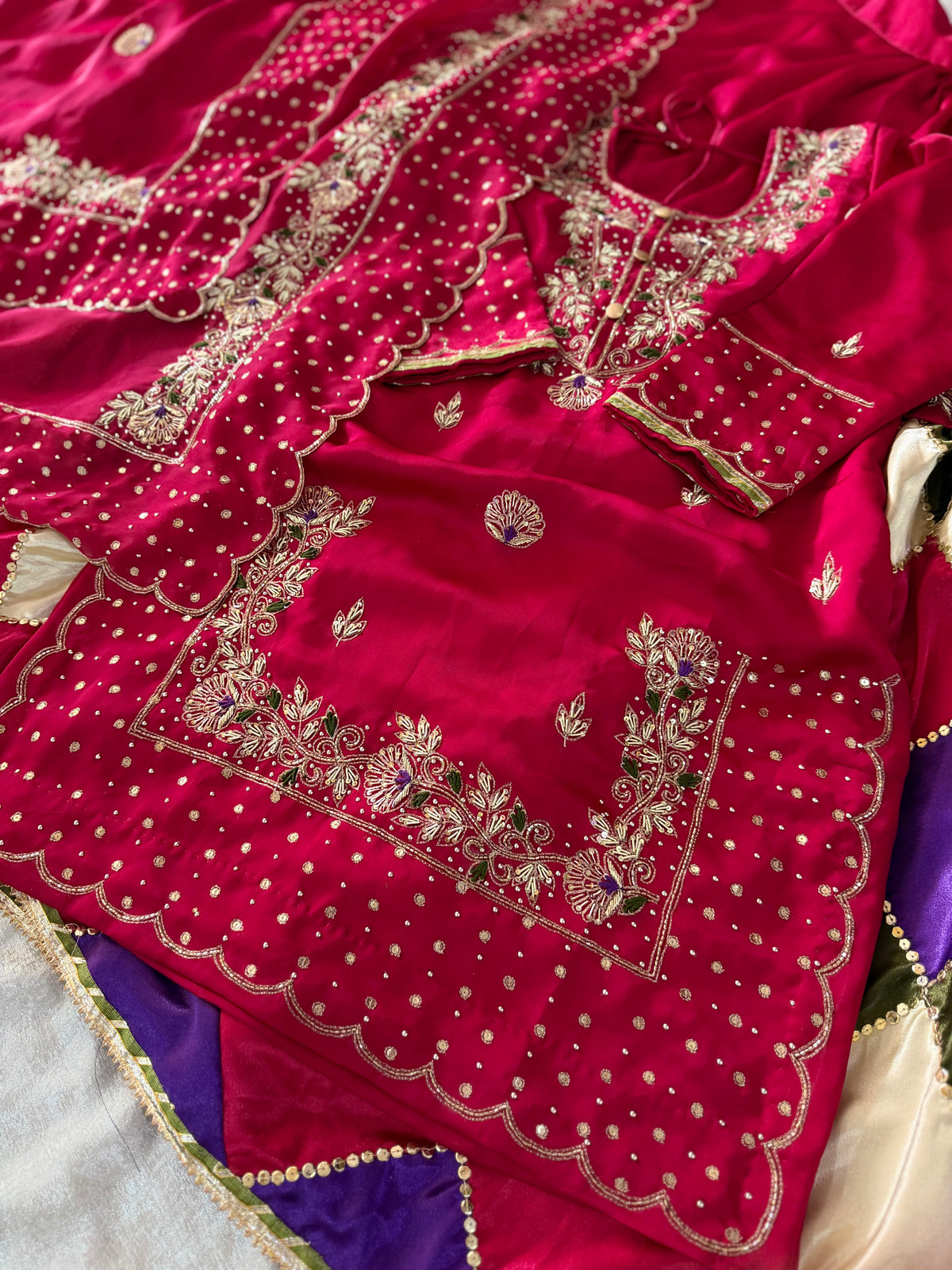 MAGENTA CHATAPATI GHARARA IN DABKA WORK(LIMITED EDITION)