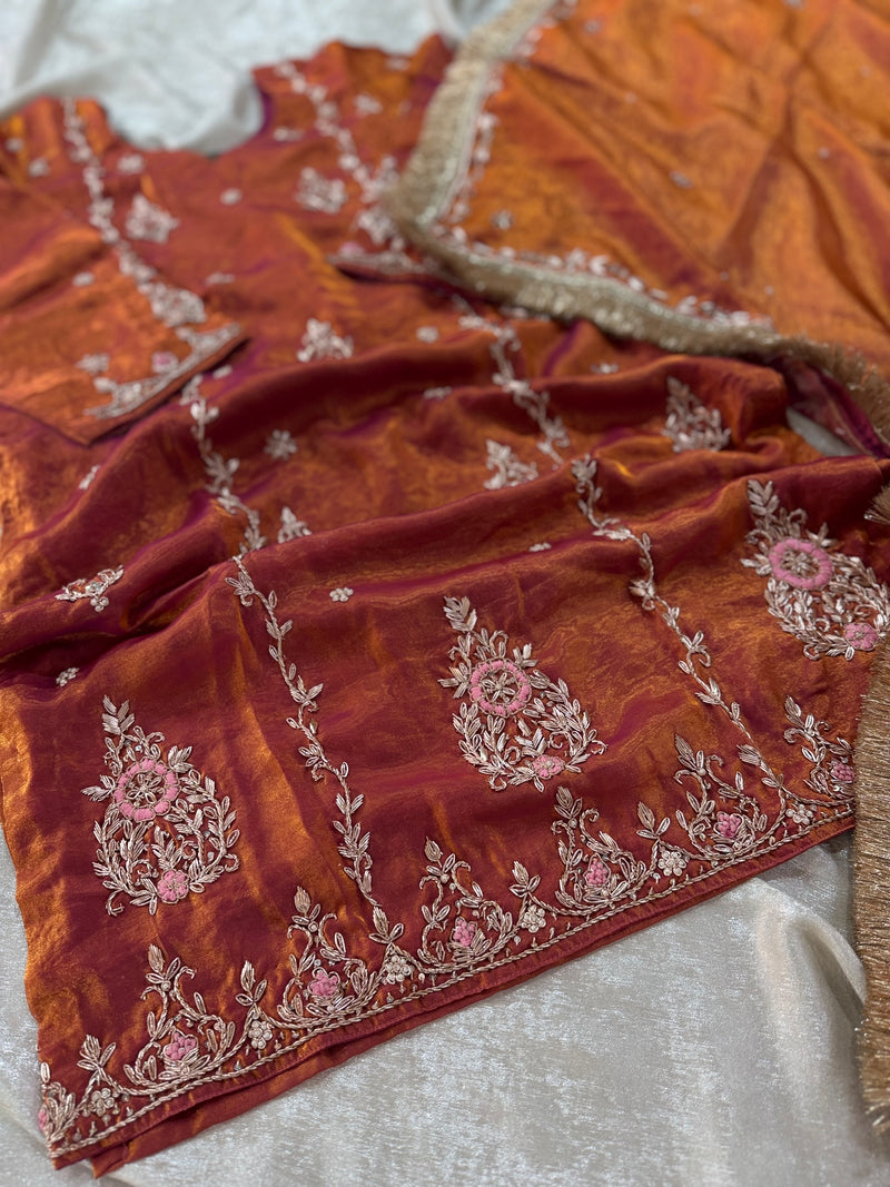 KHUBSURAT FEROZI GHARARA IN PURE DABKA WORK |  | Karishma Emporium | Elegance in Making Pure Zardozi Women wear