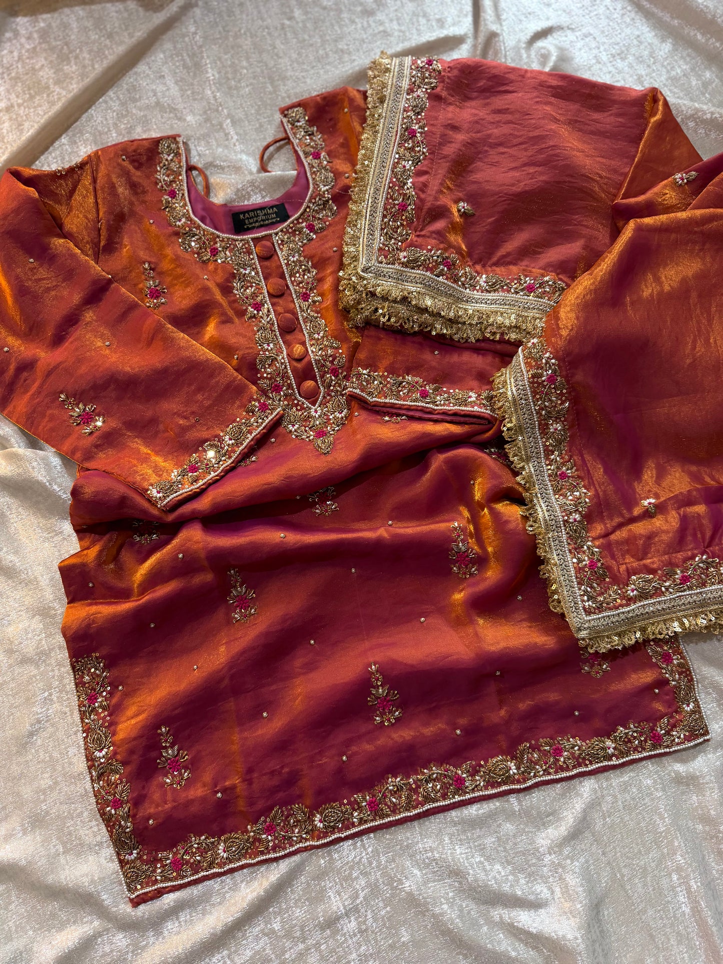 RUST ZARDOZI GHARARA