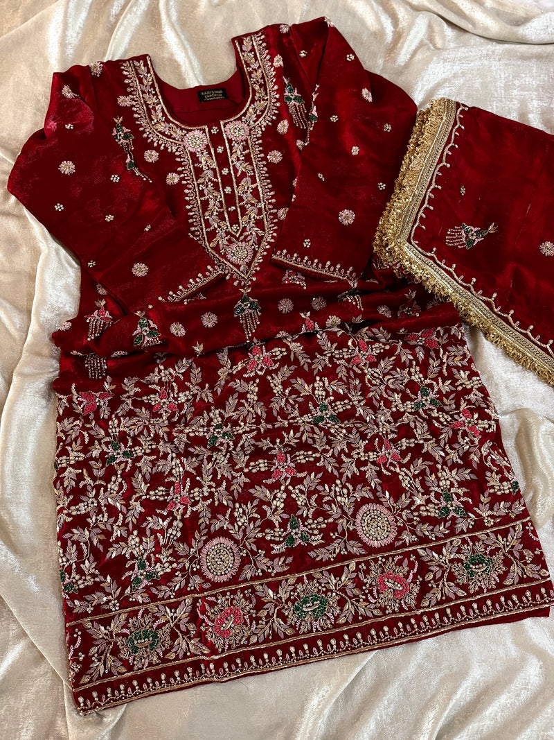 ZARDOZI PLAZO SET IN MAROON |  | Karishma Emporium | Elegance in Making Pure Zardozi Women wear