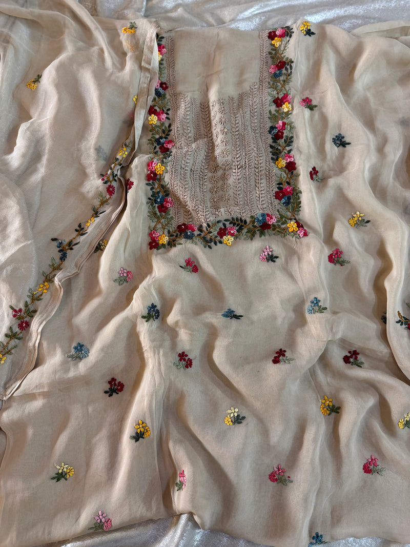 (KATHA WORK) PURE GEORGETTE FABRIC |  | Karishma Emporium | Elegance in Making Pure Zardozi Women wear