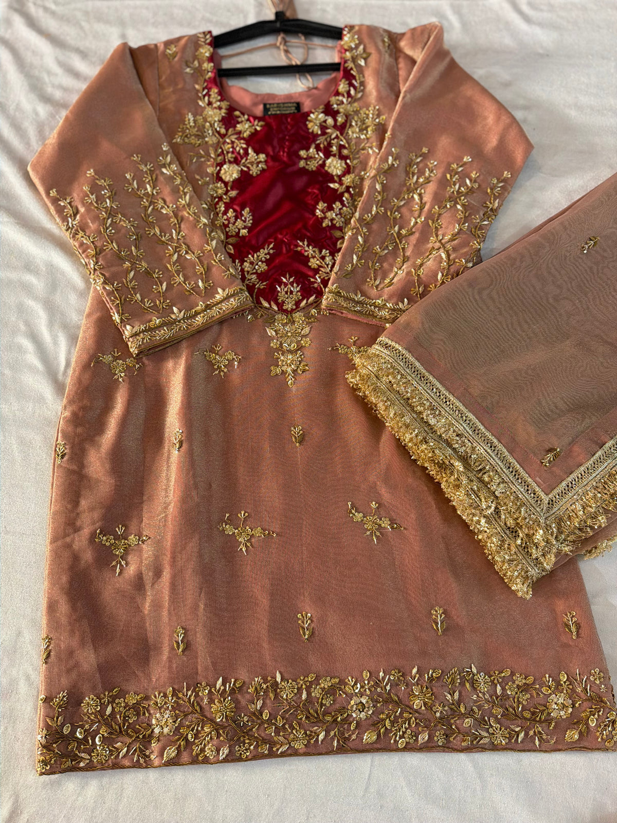 BEAUTIFUL ZARDOZI GHARARA IN TISSUE FABRIC