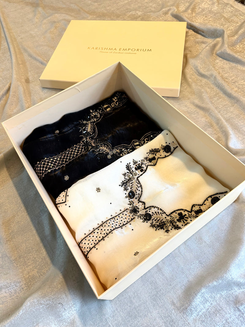 Black & white suit |  | Karishma Emporium | Elegance in Making Pure Zardozi Women wear