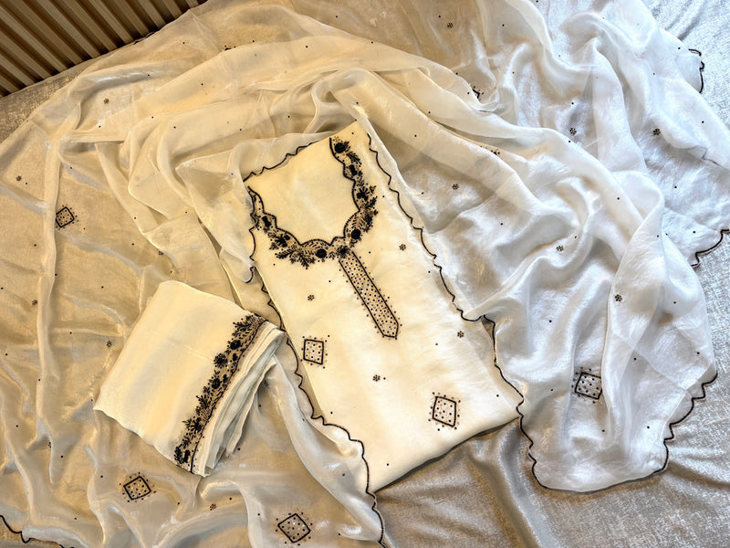 Black & white suit |  | Karishma Emporium | Elegance in Making Pure Zardozi Women wear