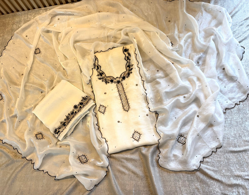 Black & white suit |  | Karishma Emporium | Elegance in Making Pure Zardozi Women wear
