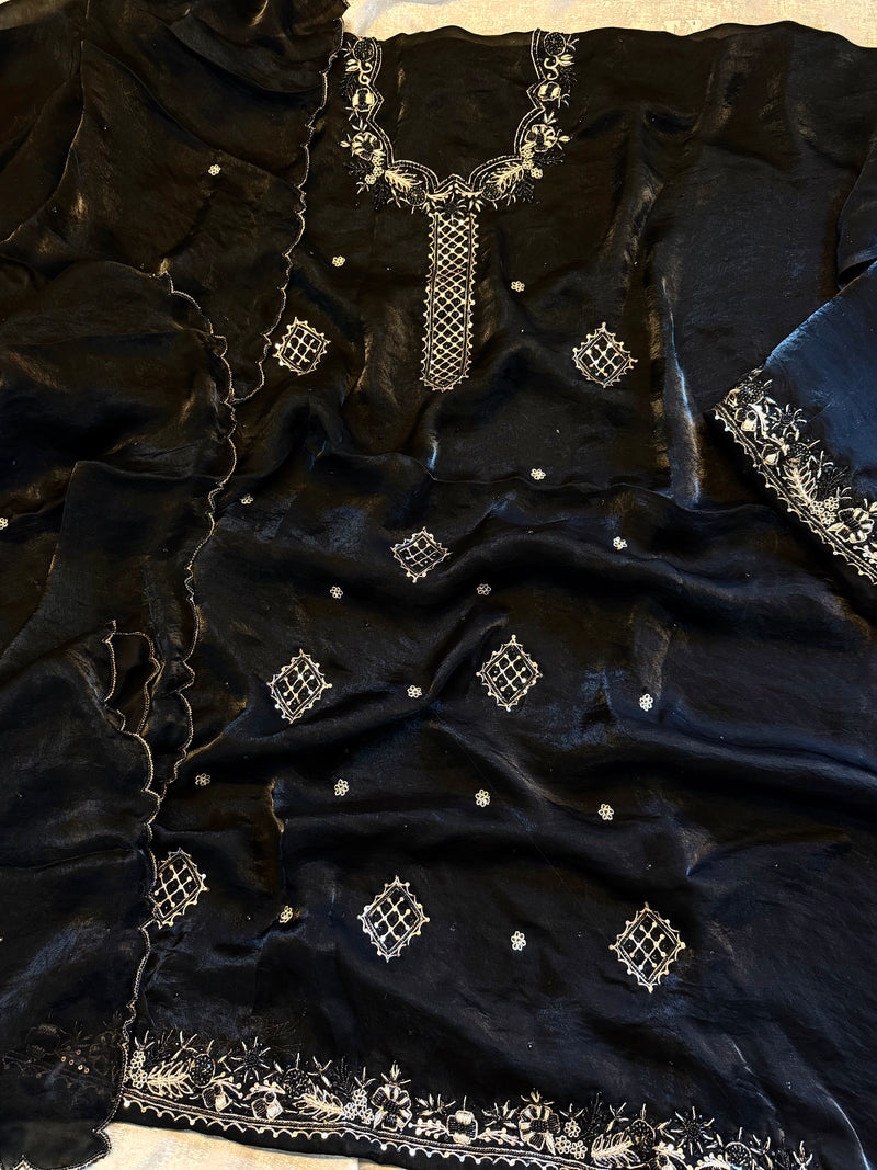 Black & white suit |  | Karishma Emporium | Elegance in Making Pure Zardozi Women wear