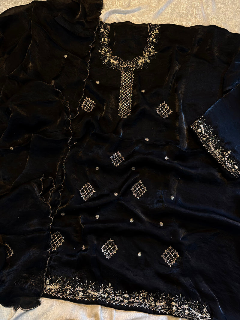 Black & white suit |  | Karishma Emporium | Elegance in Making Pure Zardozi Women wear