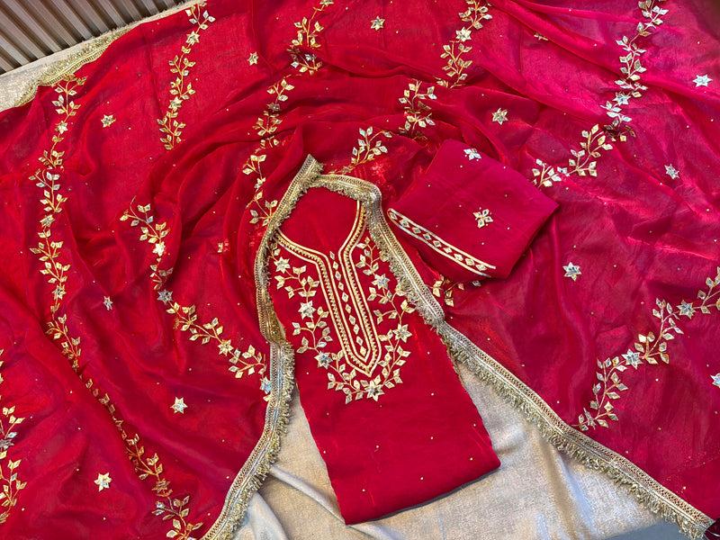 Dulhan gota Patti suit |  | Karishma Emporium | Elegance in Making Pure Zardozi Women wear