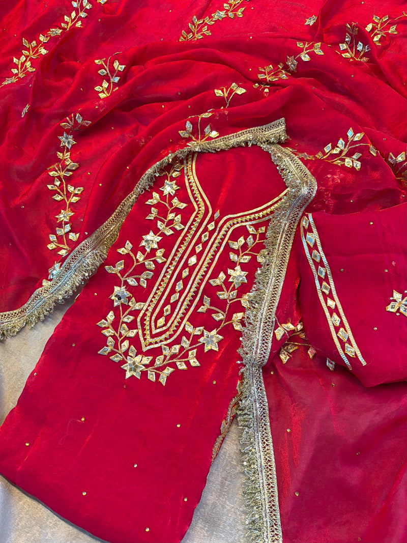 Dulhan gota Patti suit |  | Karishma Emporium | Elegance in Making Pure Zardozi Women wear