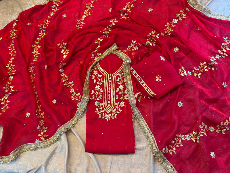 Dulhan gota Patti suit |  | Karishma Emporium | Elegance in Making Pure Zardozi Women wear