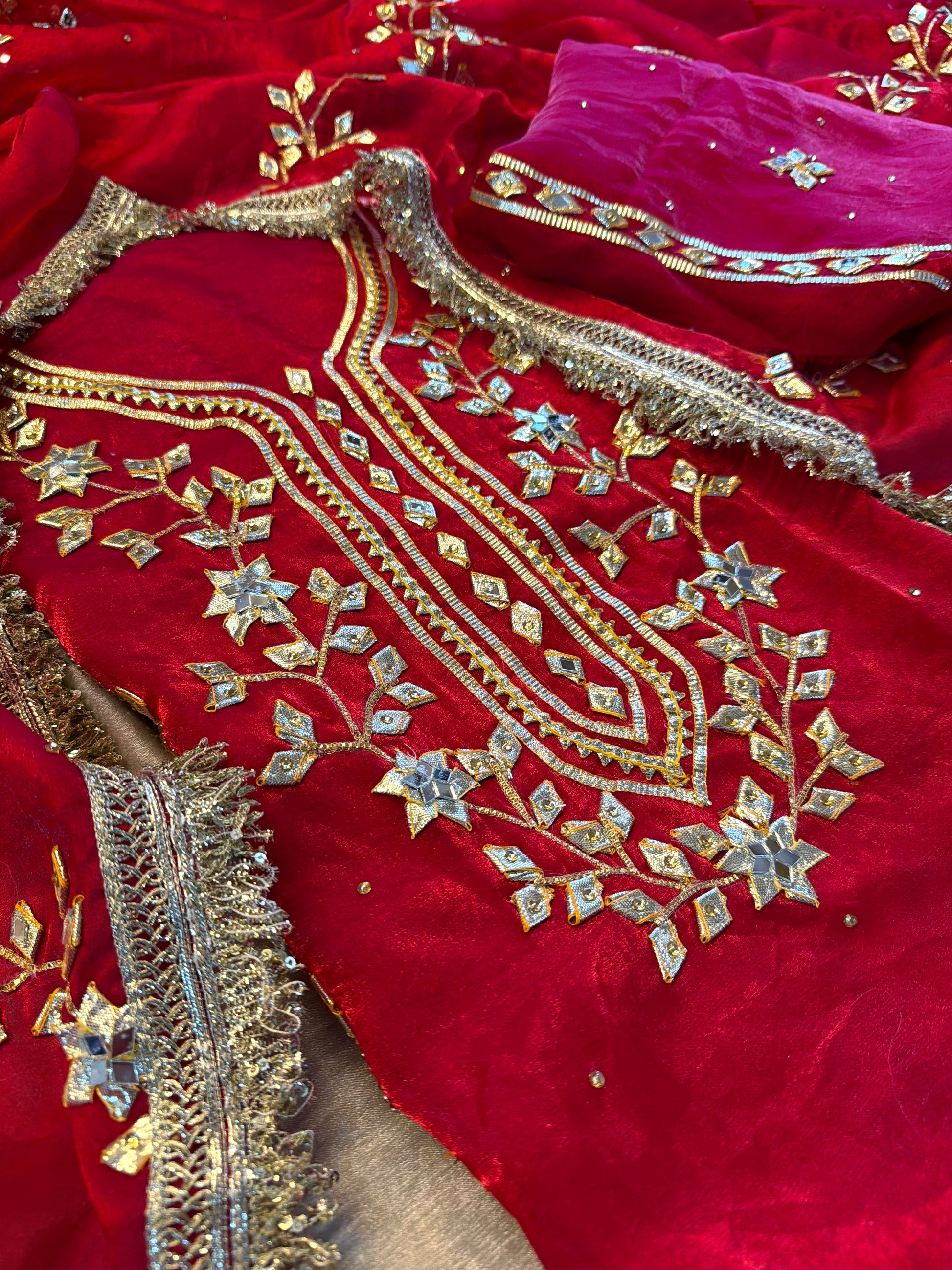 Dulhan gota Patti suit |  | Karishma Emporium | Elegance in Making Pure Zardozi Women wear