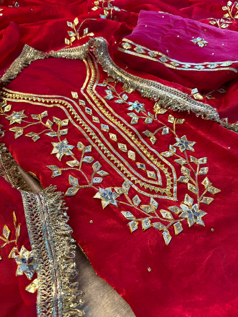 Dulhan gota Patti suit |  | Karishma Emporium | Elegance in Making Pure Zardozi Women wear