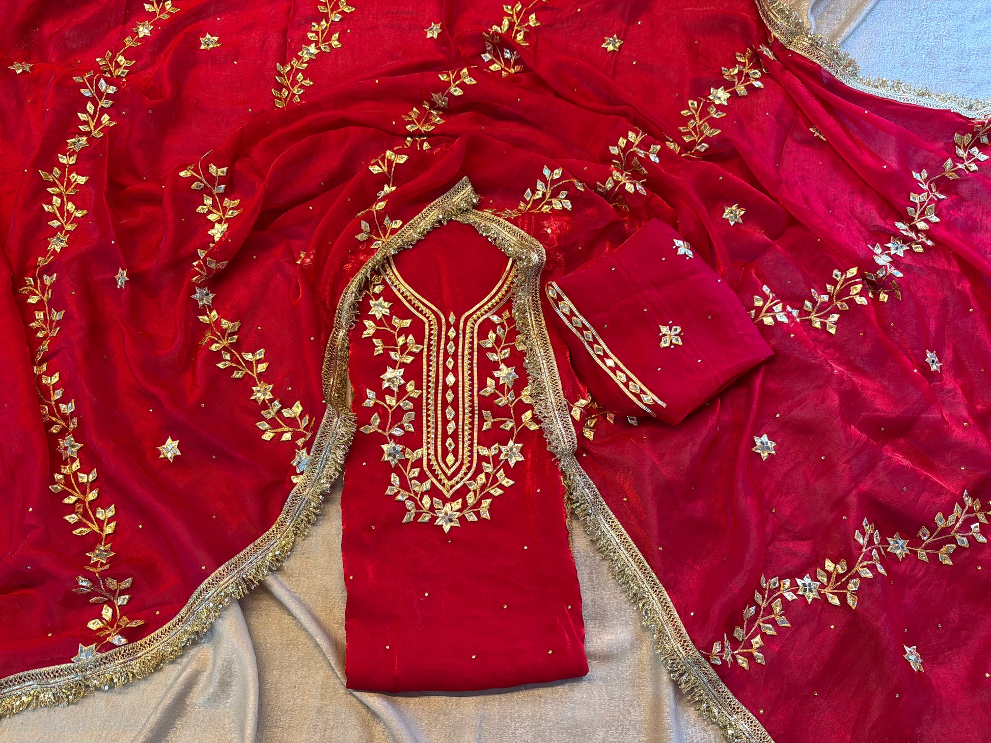 Dulhan gota Patti suit |  | Karishma Emporium | Elegance in Making Pure Zardozi Women wear