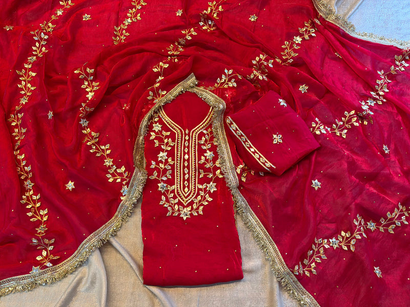 Dulhan gota Patti suit |  | Karishma Emporium | Elegance in Making Pure Zardozi Women wear