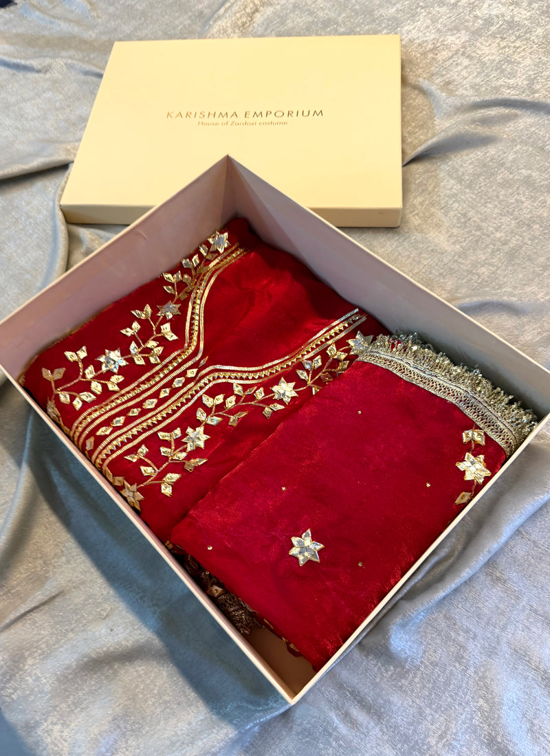 Dulhan gota Patti suit |  | Karishma Emporium | Elegance in Making Pure Zardozi Women wear
