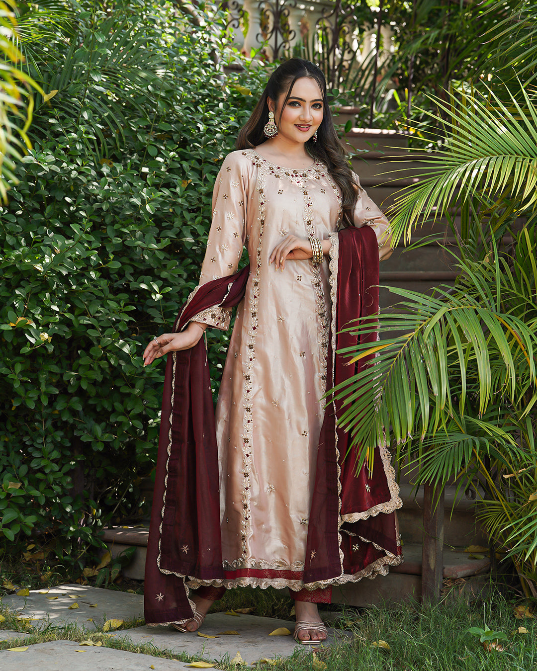 Exclusive Anarkali Italian tissue fabric  Dupatta Italian Shimar