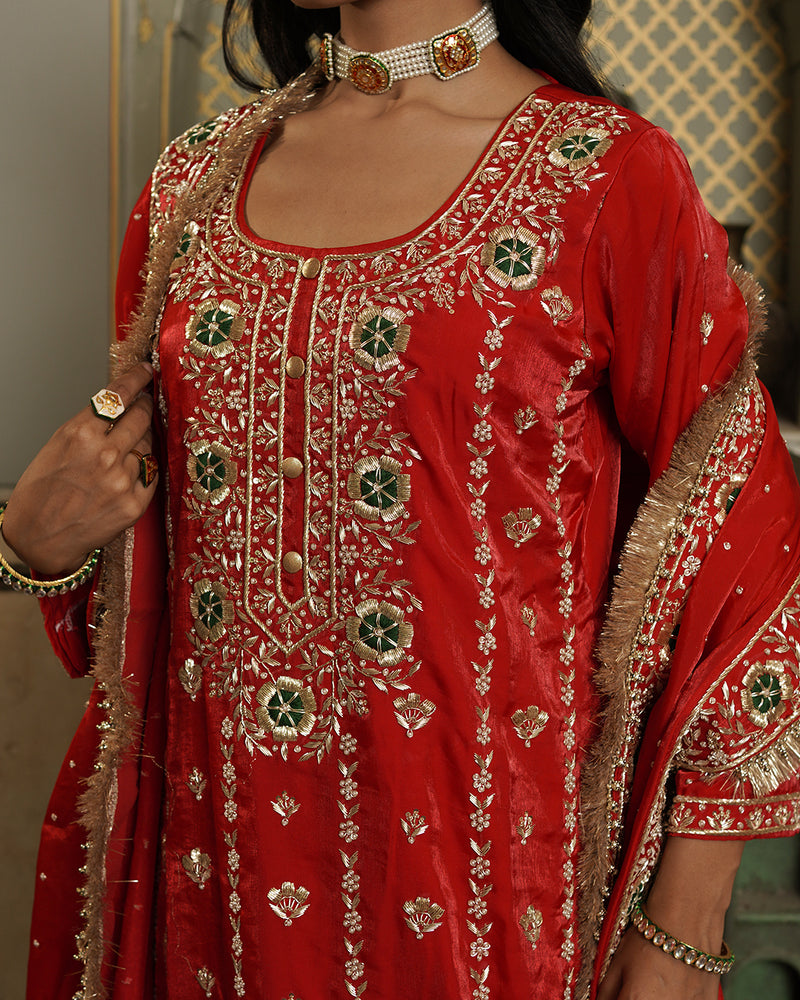 Farshi by huda-baksh  Italian Shimar fabric |  | Karishma Emporium | Elegance in Making Pure Zardozi Women wear