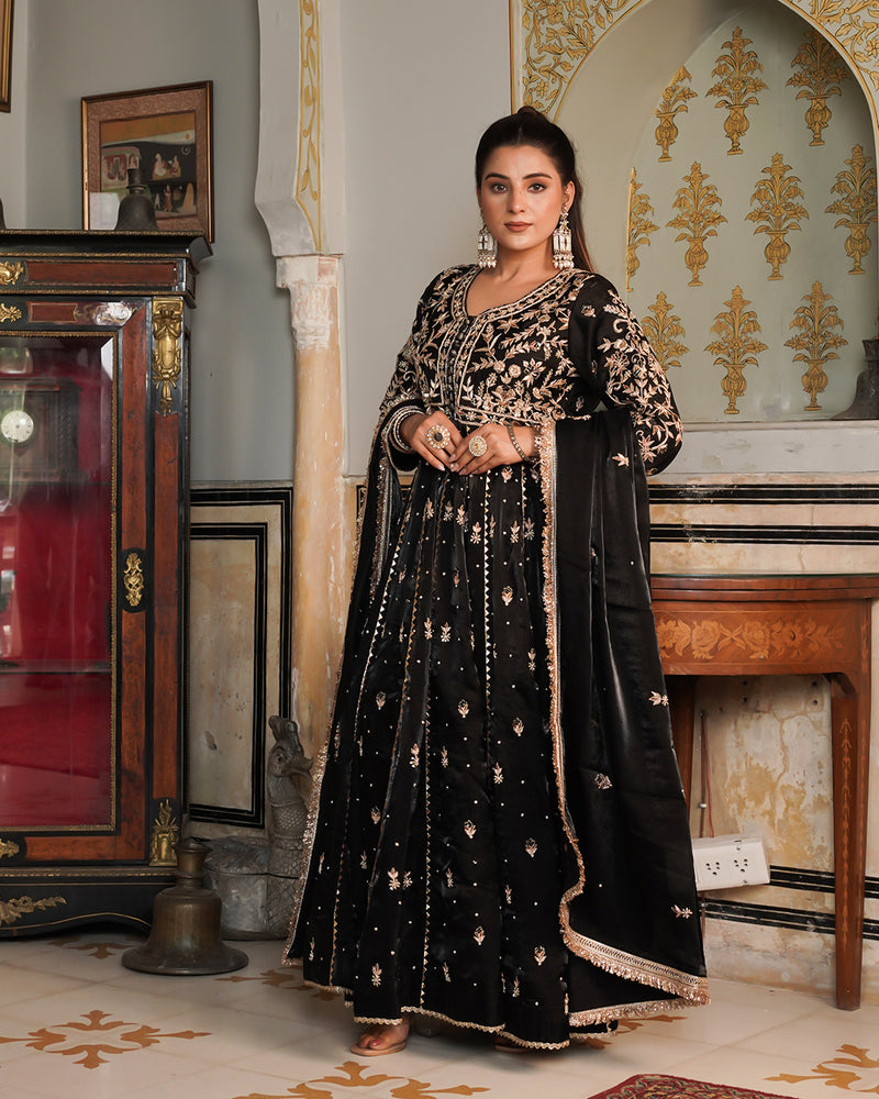 Alamdar-Frock Italian Shimar fabric frock/dupatta  Trouser-kimkhab silk
