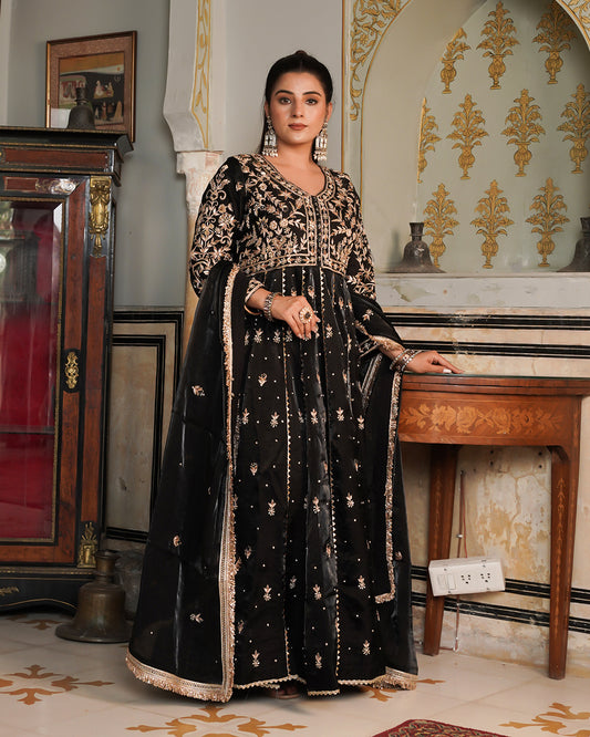 Alamdar-Frock Italian Shimar fabric frock/dupatta  Trouser-kimkhab silk