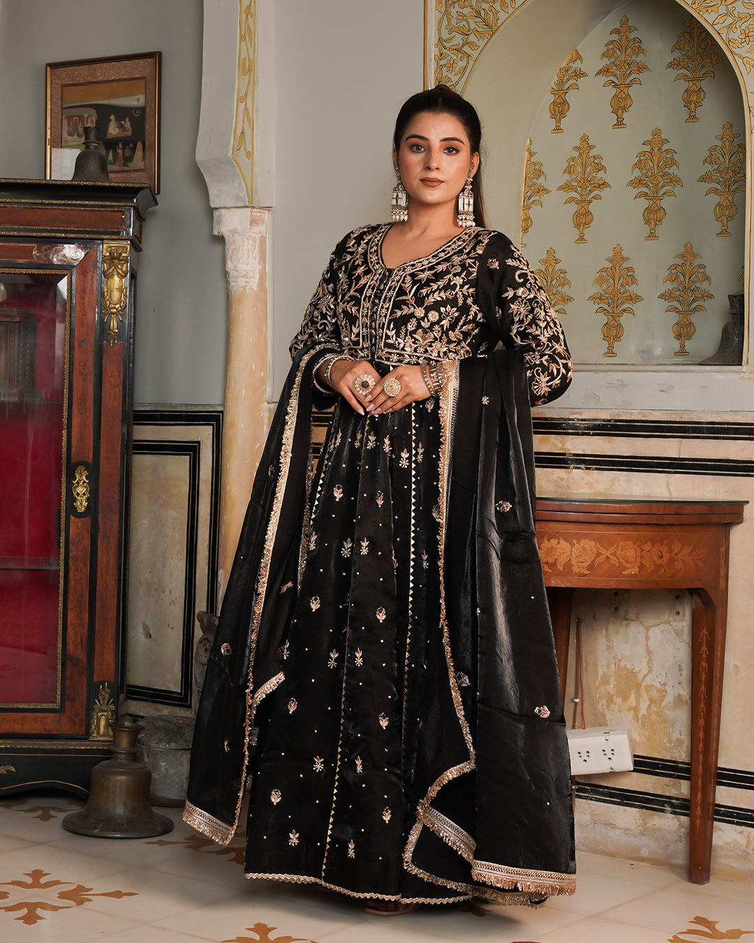 Alamdar-Frock Italian Shimar fabric frock/dupatta  Trouser-kimkhab silk