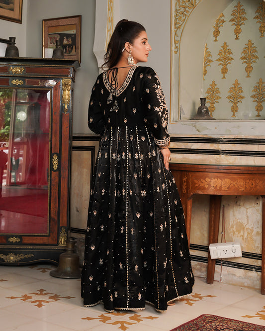 Alamdar-Frock Italian Shimar fabric frock/dupatta  Trouser-kimkhab silk