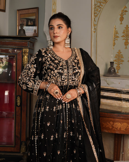 Alamdar-Frock Italian Shimar fabric frock/dupatta  Trouser-kimkhab silk