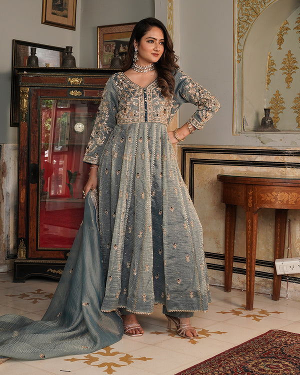 Alamdar-Frock Crush tissue fabric frock/dupatta  Trouser-kimkhab silk