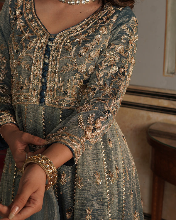 Alamdar-Frock Crush tissue fabric frock/dupatta  Trouser-kimkhab silk