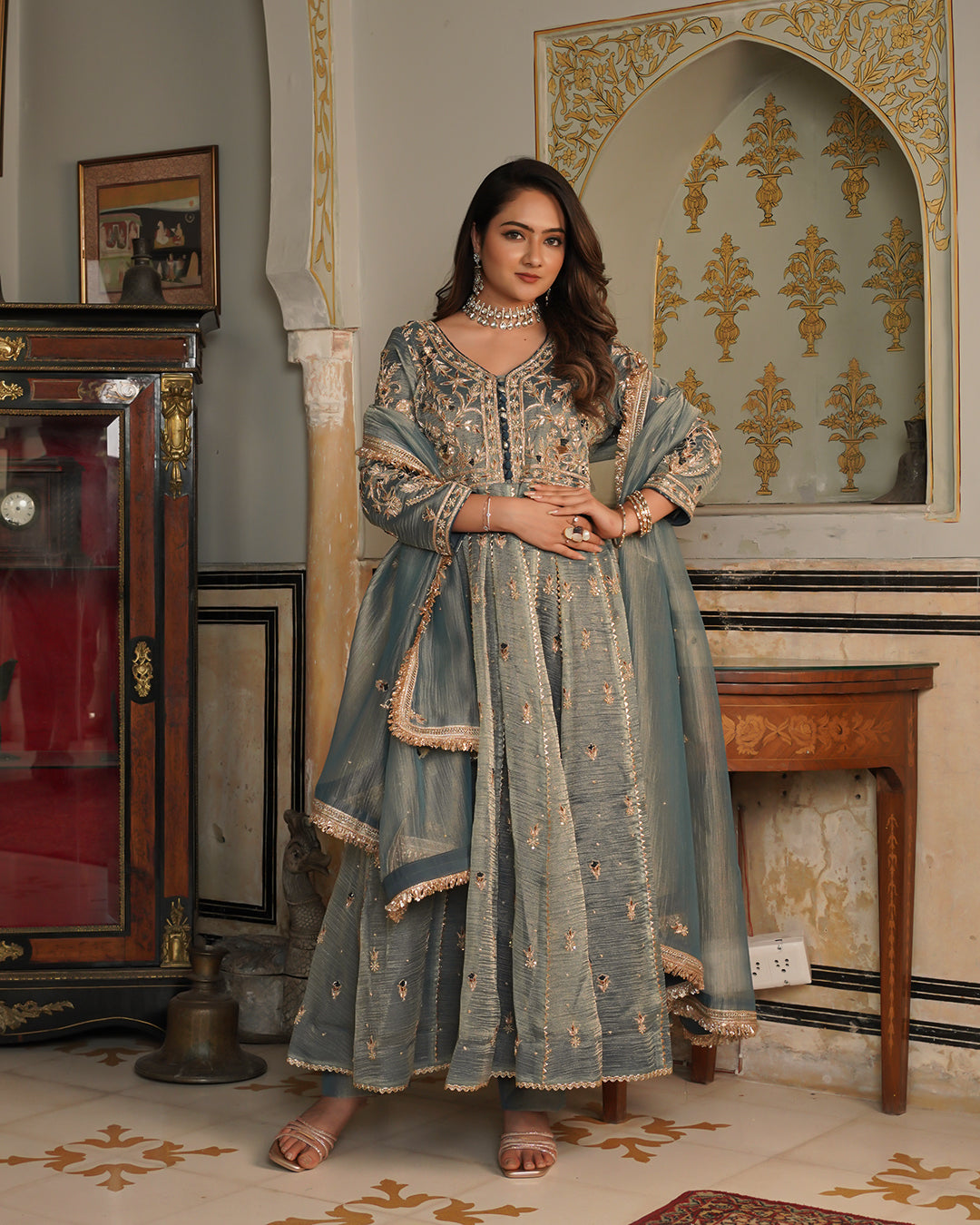 Alamdar-Frock Crush tissue fabric frock/dupatta  Trouser-kimkhab silk