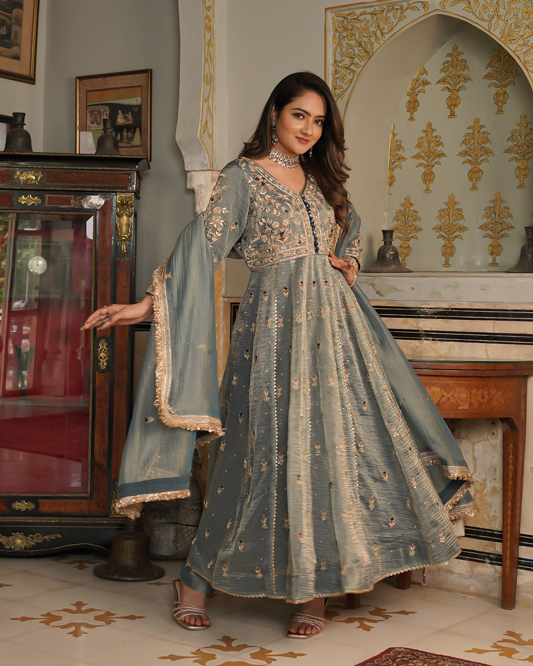 Alamdar-Frock Crush tissue fabric frock/dupatta  Trouser-kimkhab silk
