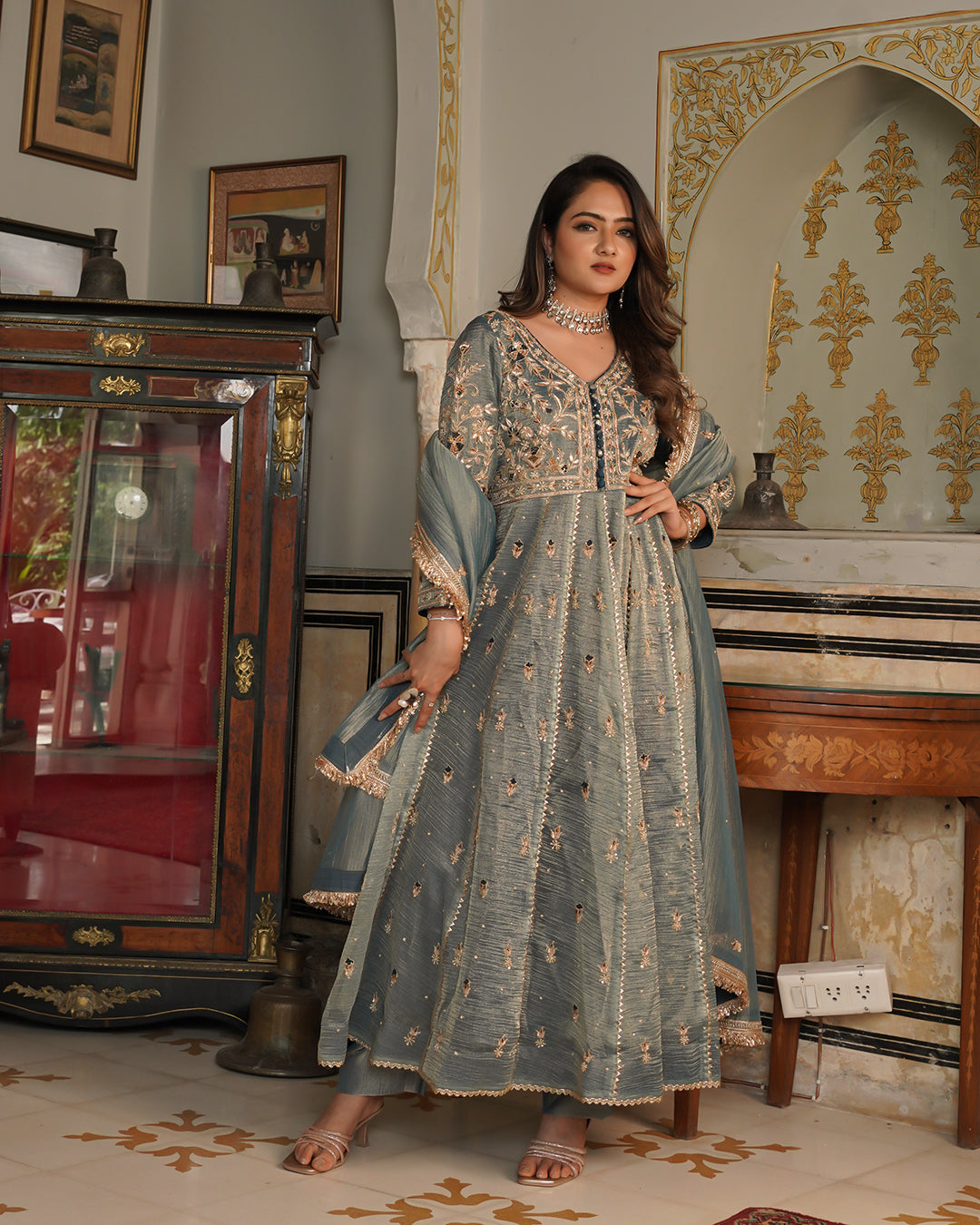 Alamdar-Frock Crush tissue fabric frock/dupatta  Trouser-kimkhab silk