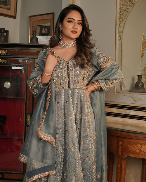 Alamdar-Frock Crush tissue fabric frock/dupatta  Trouser-kimkhab silk