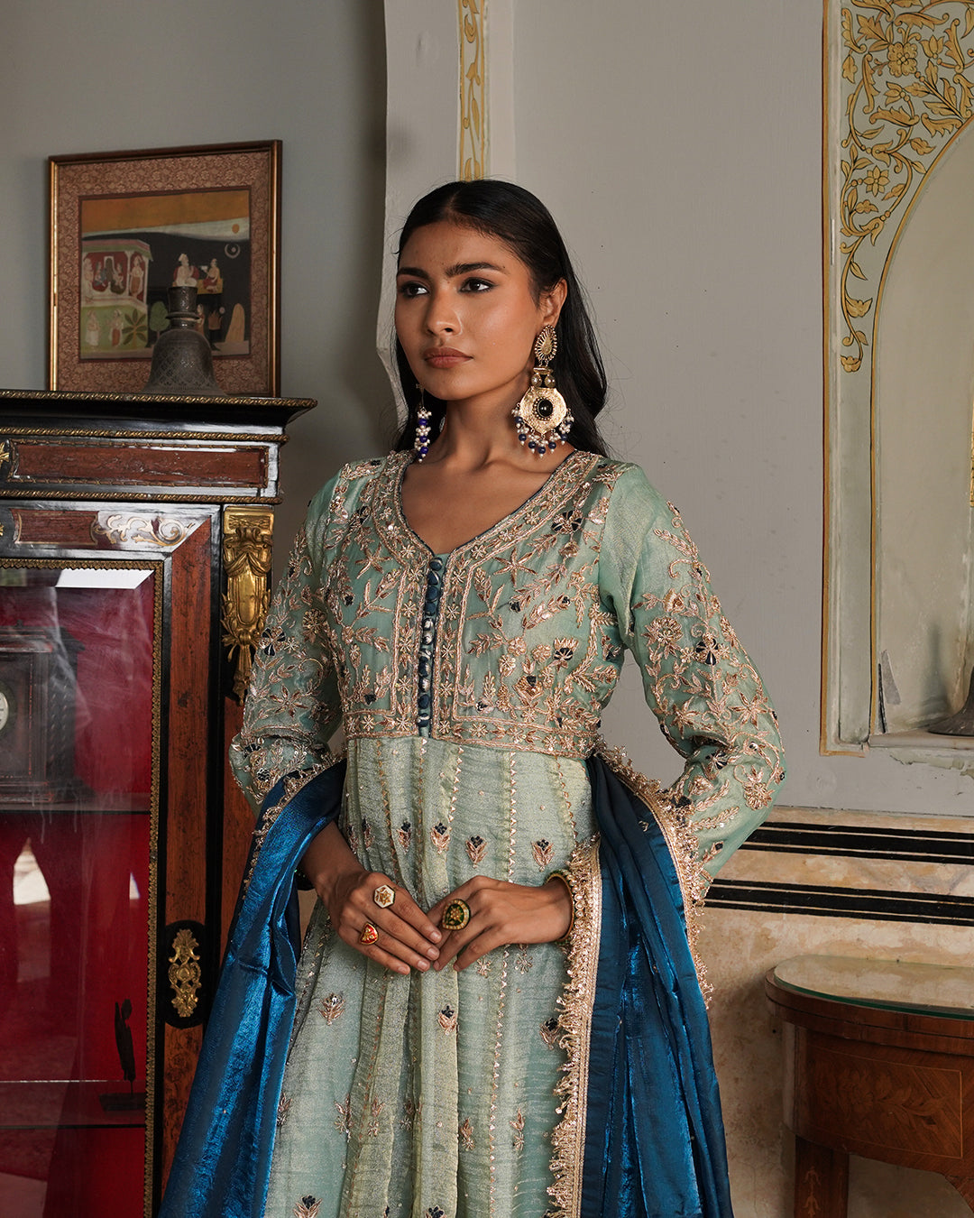 Alamdar-Frock Top/bottomCrush tissue fabric  Dupatta-Italian Shimar