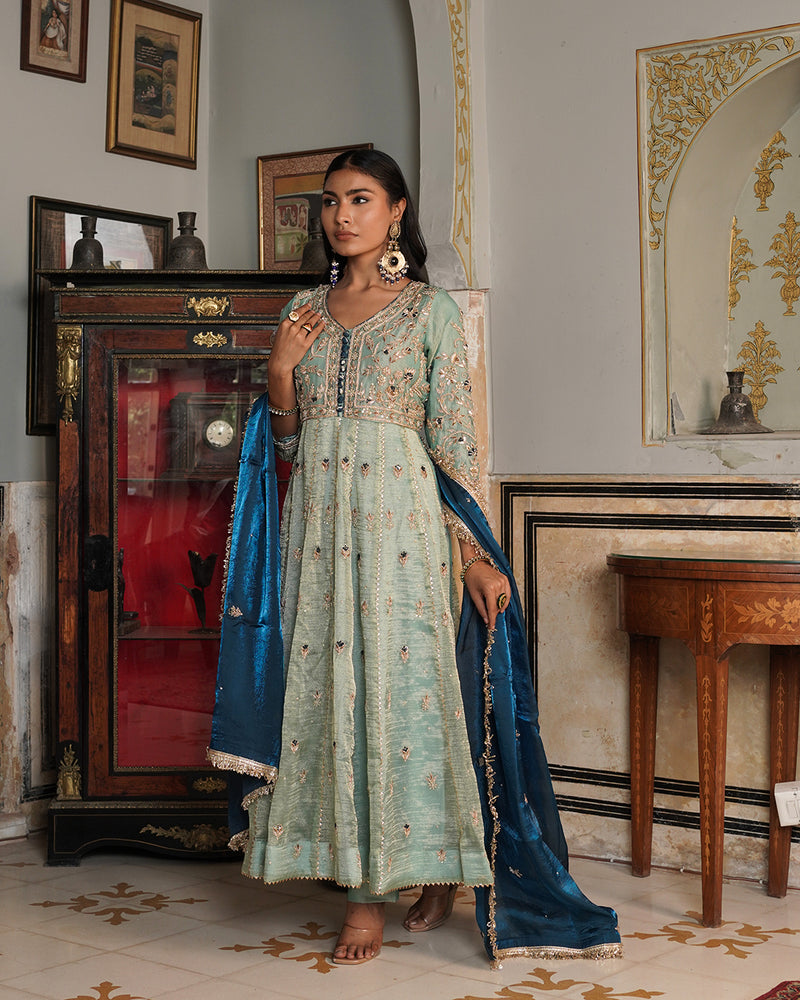 Alamdar-Frock Top/bottomCrush tissue fabric  Dupatta-Italian Shimar