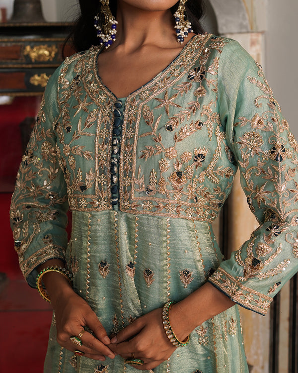 Alamdar-Frock Top/bottomCrush tissue fabric  Dupatta-Italian Shimar