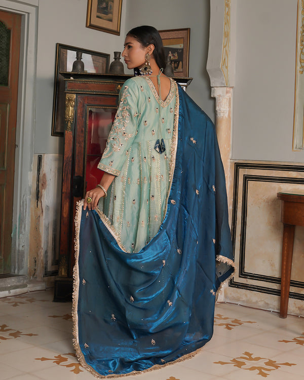 Alamdar-Frock Top/bottomCrush tissue fabric  Dupatta-Italian Shimar