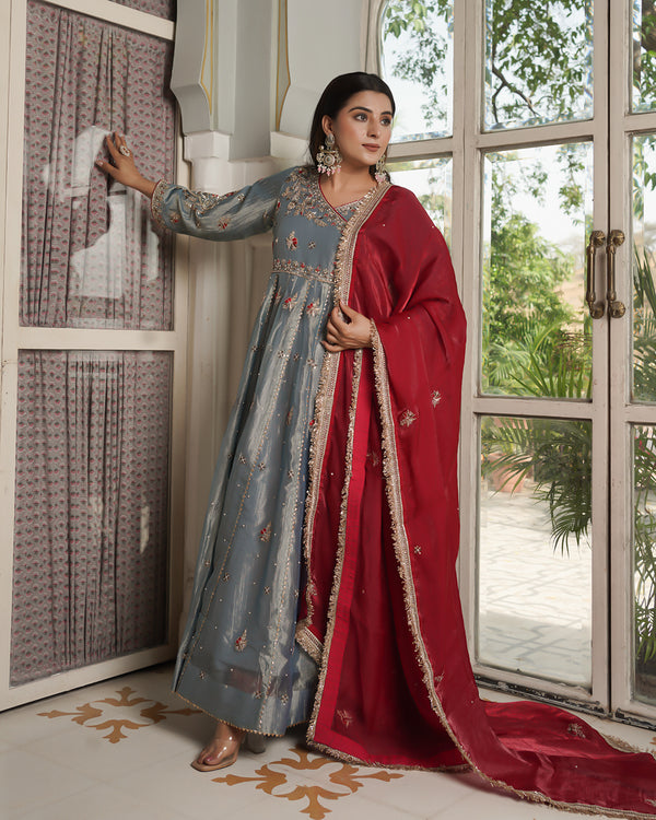 Angrakha choli  Top/bottom Crush tissue fabric  Dupatta-Italian Shimar