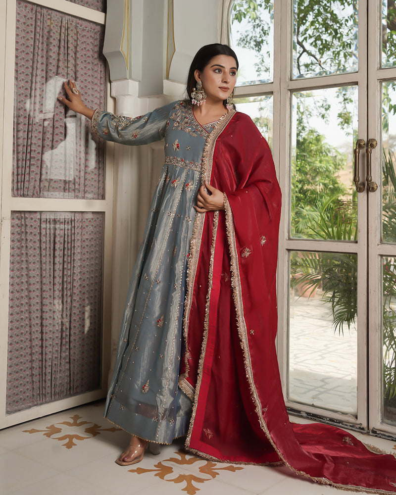 Angrakha choli  Top/bottom Crush tissue fabric  Dupatta-Italian Shimar