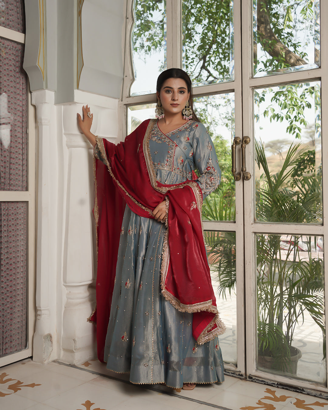 Angrakha choli  Top/bottom Crush tissue fabric  Dupatta-Italian Shimar