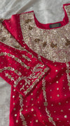 BEAUTIFUL ZARDOZI SET WITH PLAIN SKIRT IN CHERRY RED COLOUR