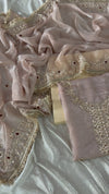 BEAUTIFUL CHAMPAGNE DABKA PATTI SUIT WITH ITALIAN TISSUE BOTTOM