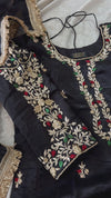 ZARDOZI BLACK GHARARA ON ITALIAN SHIMAR FABRIC