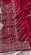 Red heavy zardozi suit on Italian Shimar fabric